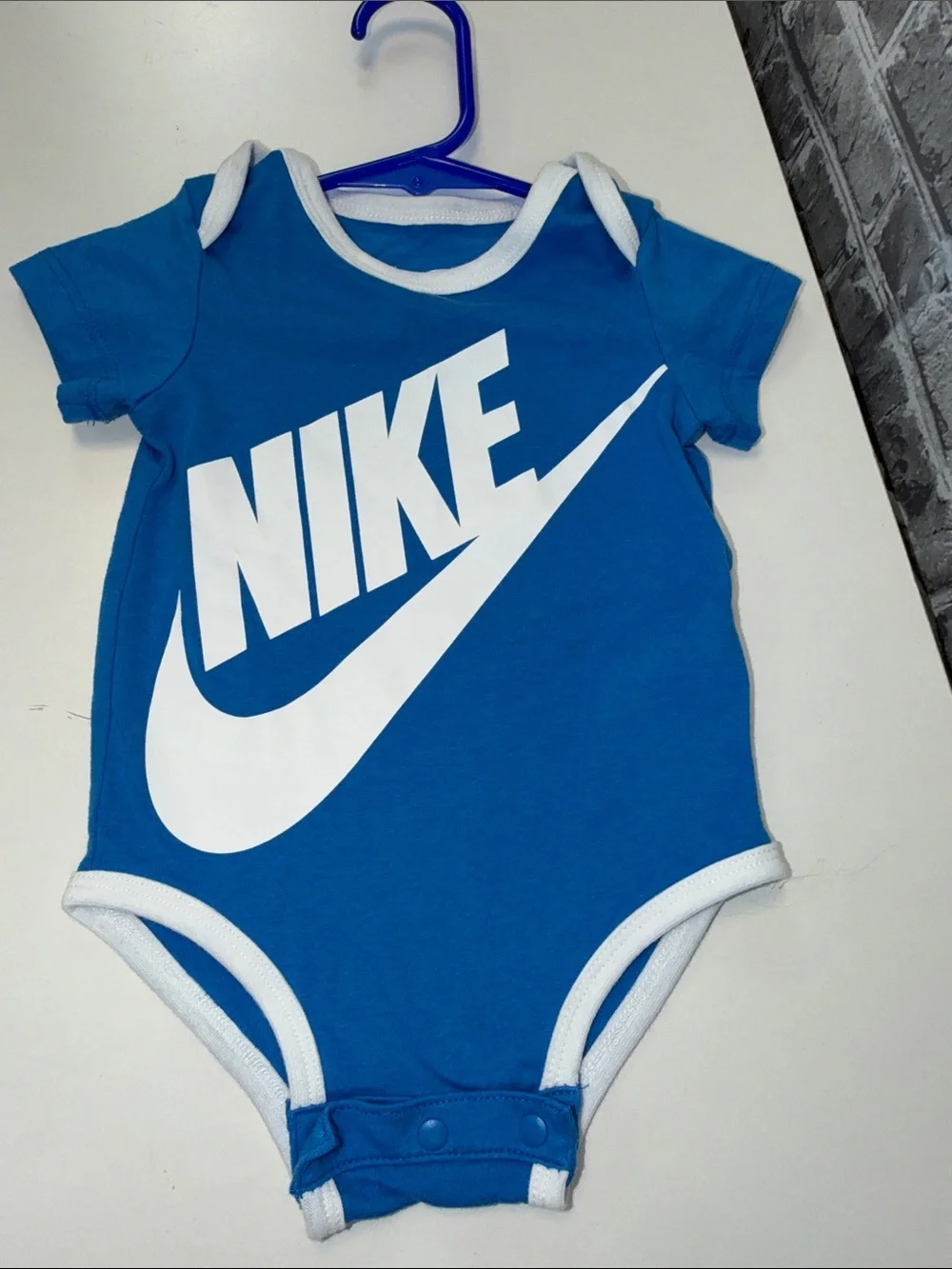 Nike Bright‎ Blue Baby Bodysuit with White Logo Trim